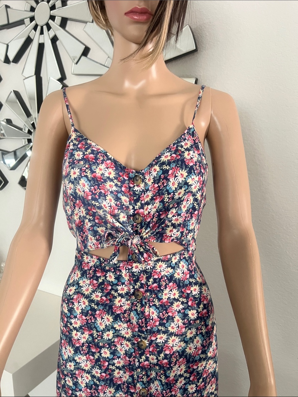 Hillard & Hanson Navy Floral Tie-Front Camisole